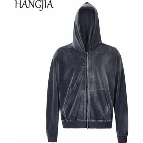 Solid Color Velvet Hooded Hoodies Sweatshirt Kanye West Streetwear Zipper Velour Men Pullovers Hip Hop Hoodies Oversized Women