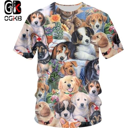OGKB 3D Cool Cute Dog Print Tshirt Mens O-neck T Shirts Summer Quality Animal Short Sleeve Hip Hop Harajuku Top Drop Ship