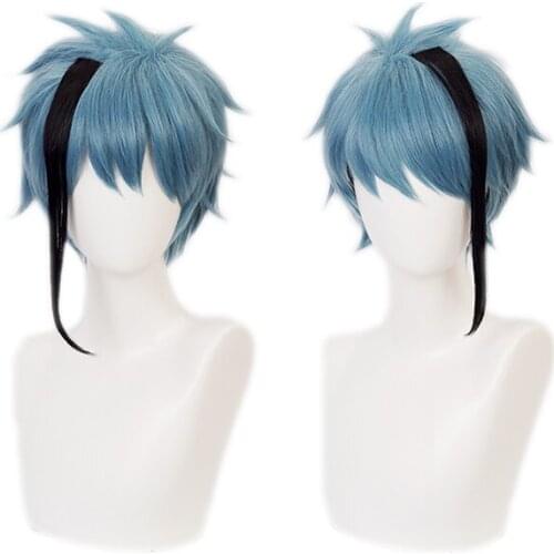 Twisted Wonderland Cosplay Wig Floyd Leech Jade Leech Costume Wig Men Halloween Carnival Short Blue Wig Fashion Free Wig Cap
