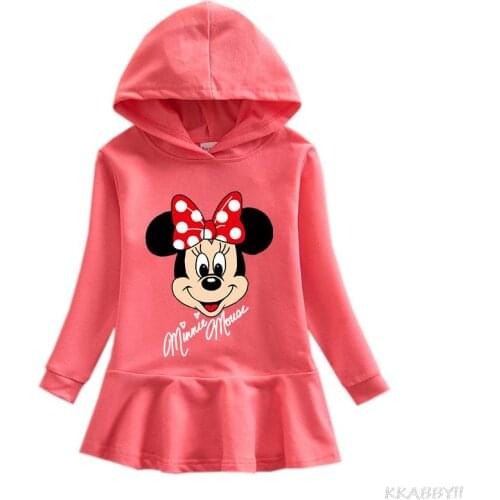 Disney Mickey Girls Hooded Sweater Dress 100% Cotton Cartoon Baby Hooded Sweater Children Casual Dress