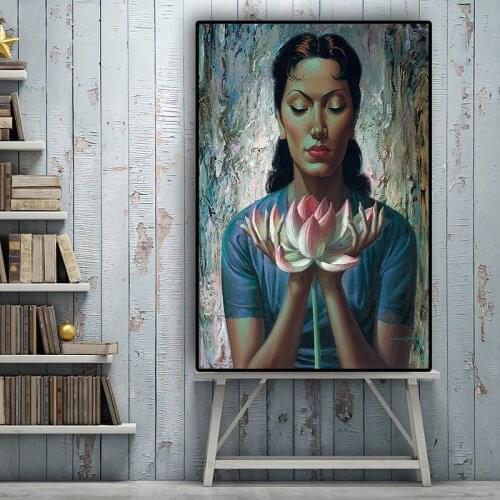 Water Lily Portrait Oil Painting on Canvas Tretchikoff Vladimir Posters and Prints Wall Art Pictures for Living Room Home Decor