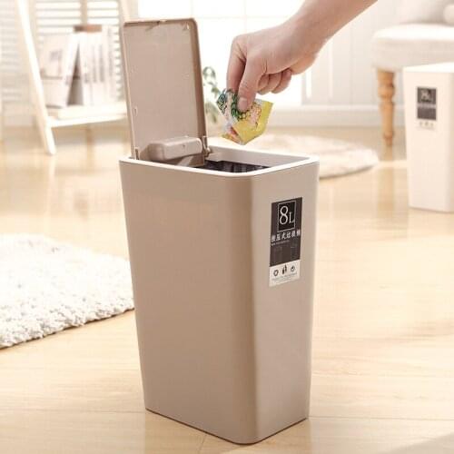 Covered Simple Room Bathroom Trash Bin Rectangular Covered Closed Food Trash Bin Bedroom Hall Household Guest