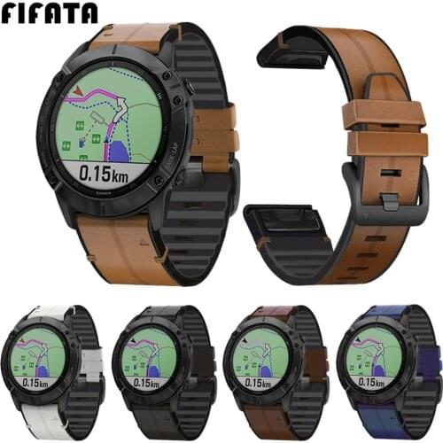 FIFATA For Garmin Fenix 5 6 6X 5X 3 Watchband Bracelet Strap For Fenix5 Plus/6 Pro/Forerunner935 945 Leather+Silicone Wrist Band