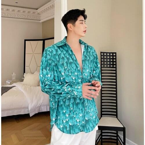 Spring Autumn Fashion Printed Long Sleeve Shirt Mens Korean Style Oversized Shirt Harajuku Street Wear