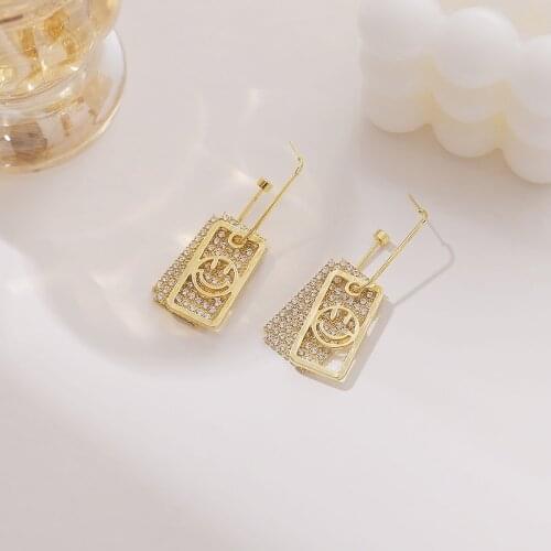 Rhinestone Earrings For Women Korean Fashion Personality Geometry Smile Woman Earrings Trendy Tide Jewelry Wholesale 2021