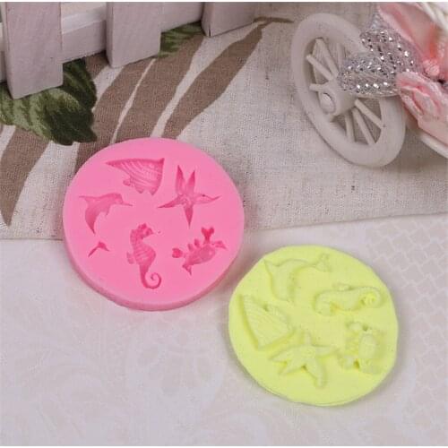 DIY Fondant Chocolate Cake Moulds 3D Dolphin Crab Fish Seahorse Starfish Silicone Mold Cake Decorating Tools Baking Accessories