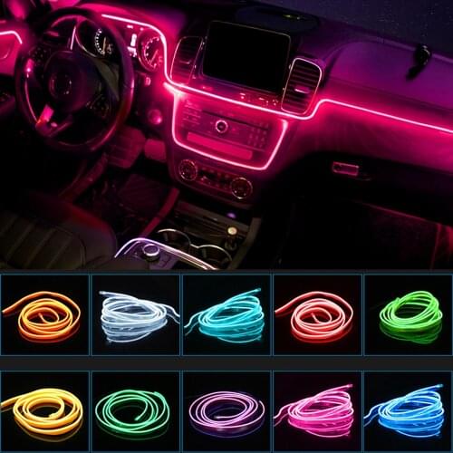 1/2/3/5M LED Light Car Cold Light Line Flexible Interior Atmosphere Accessories Strips Rope Tube Decor Lamp With USB Drive DIY