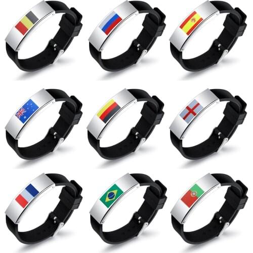 GorGor Bangles Men Stainless Steel Football Theme Pattern National Flags Silicone Creative Personality Fan Accessories 1263