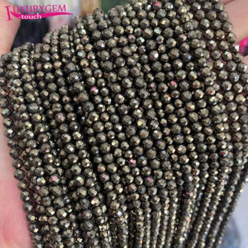High Quality Natural Pyrite Stone 2.5/3/4mm Faceted Round Shape Loose Spacer Beads Bracelet Necklace Jewelry Accessory 38cm b148