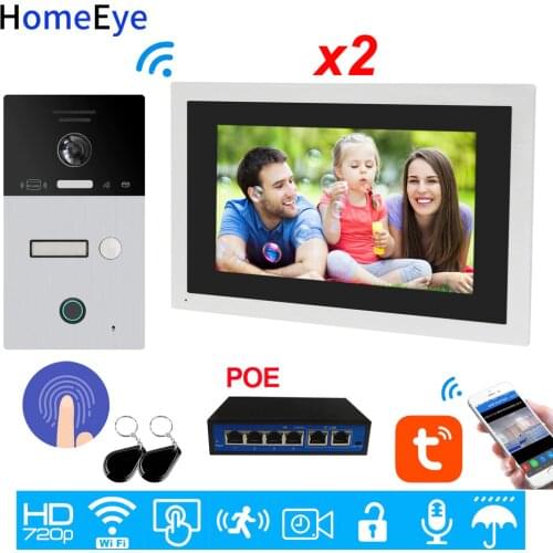 WiFi Video Intercom IP Video Door Phone TuyaSmart App Remote Unlock Code Keypad+RFID Card+Fingerprint 1-2 Home Access Control