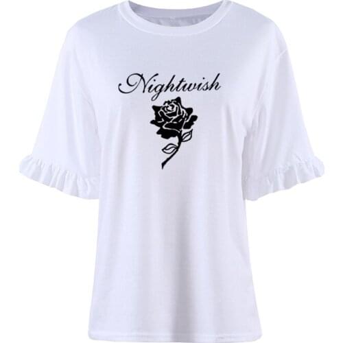 2021 Summer Harajuku Women Vestidos Tops Printed Women Casual T-Shirts Oversized Tee Shirt Femme Cotton Female Petal Sleeve Tops