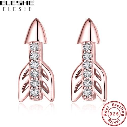 Autumn New 100% 925 Sterling Silver Sparkling Arrow Stud Earrings Cubic Zirconia Rose Gold Earrings for Women Fashion Jewelry