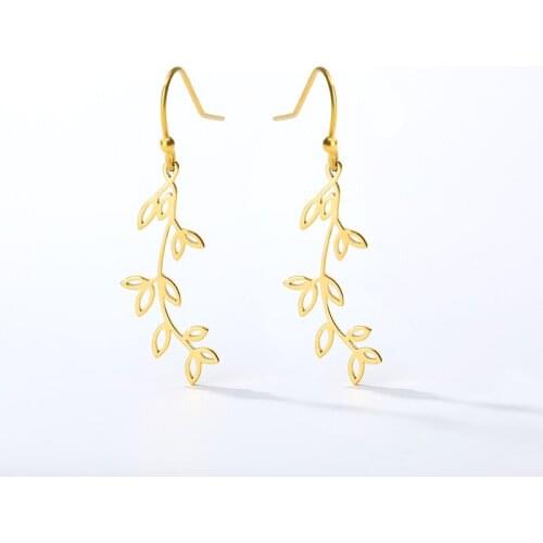 Pendientes Mujer Mini Leaves Long Earrings Stainless Steel Gold Color Leaf Drop Earrings Fashion Jewelry Brincos