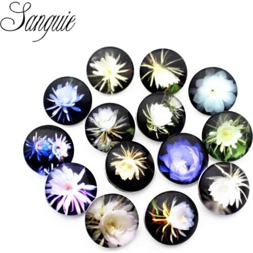 12pcs/lot glass epiphyllum 18mm snap buttons flower leather clasp snap button bracelet snap Bangles jewelry
