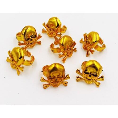 12pcs Pirate Rings Kids Pirate Skull Golden Rings Halloween Decor Party Childrens Pirate Dress Up Props Party Supplies Gift