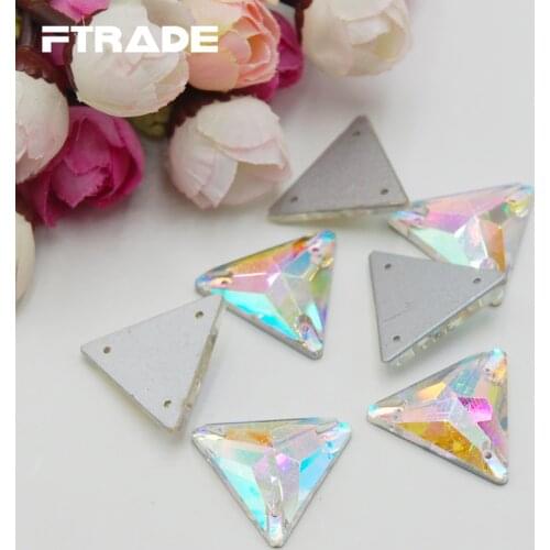 12x12mm 16x16mm 22x22mm Tr iangle Shape Clear Crystal AB Flatback 2 holes Sewing Crystal Strass Beads For Bride Clothing