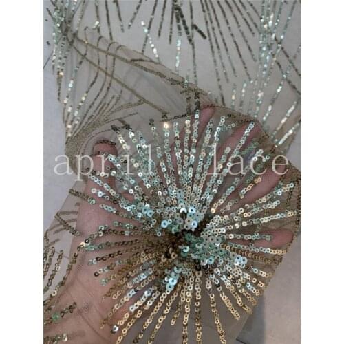 5yards/lot K44# good quality light gold fireworks sequin embroidery lace tulle fabric for sawing bridal wedding dress/occasion