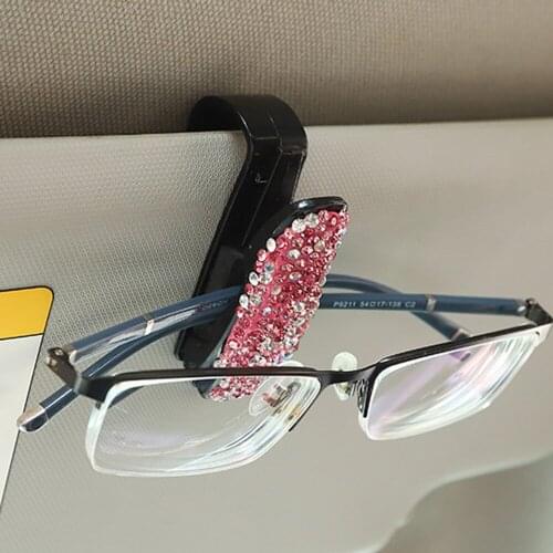 Car Vehicle Sun Visor Sunglasses Eyeglasses Glasses Holder Auto Fastener Clip White Rhinestone Ticket Receipt Card Clip