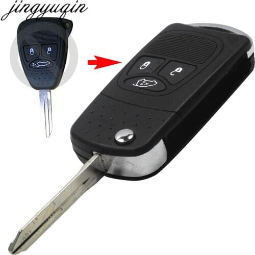 Jingyuqin Flip Remote Key Shell refit for Jeep Chrysler Dodge Avenger Nitro 3 Button Fob Folding Key Case
