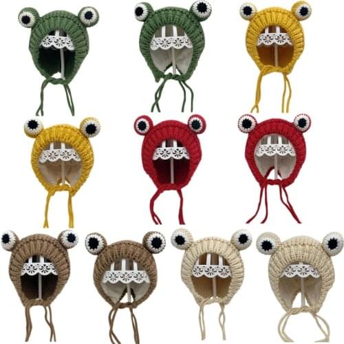 Kids Baby Winter Warm Cable Knit Beanie Hat Cartoon Frog Shaped Warm Earflap Cap