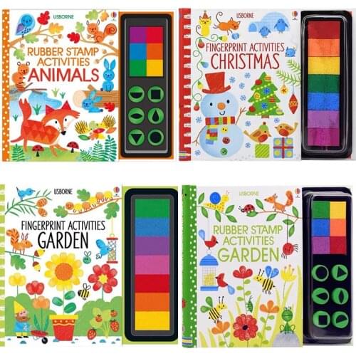 Children Fingerprinting Books with Rubber Stamps Ink Pad kids Activities Doodling Book Animal Garden Kindergarten DIY Craft Toy