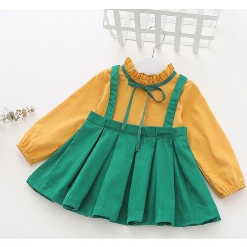 DFXD New Korean Baby Fashion 2018 Autumn Girl Long Sleeve Spliced Pleated Dress Little Girls Princess Dress For Party 1-5Years