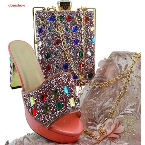 Doershow Nice-looking Italian matching shoe and bag sets for party / wedding Purple African women shoes and bag sets SBL1-23