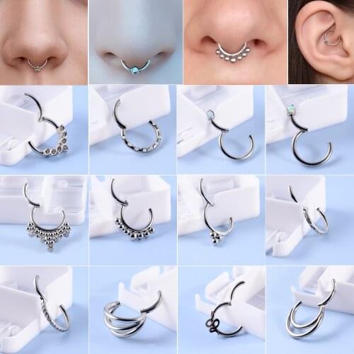 12PCS Surgical Steel Septum Clicker Hoop Nose Ring Labret Ear Tragus Cartilage Zircon Daith Helix Earring Body Piercing Jewelry