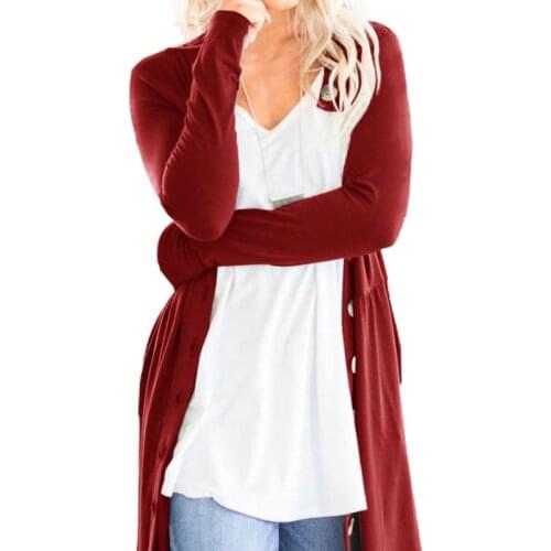 Autumn Winter Women Long Sleeve V-Neck Cardigan Casual Solid Knitted Button Sweater Tops Coat Jacket Warm Outerwear