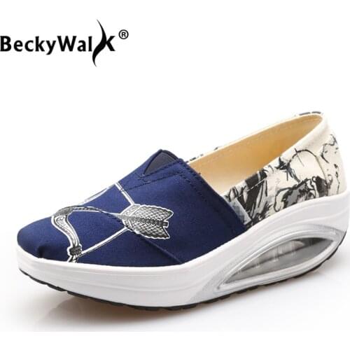 BeckyWalk Spring Platform Women Sneakers Ladies Creepers Breathable Walking Shoes Women Canvas Shoes Lady Casual Shoes WSH2931