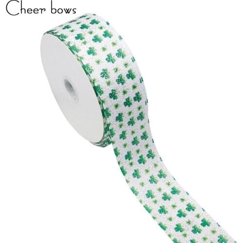 2Y/lot 3" 75mm Clover Printed Glitter Ribbon Plant Ribbon DIY Hairbows Accessories Holiday Sofa Bed Decorative Gifts Wrapping