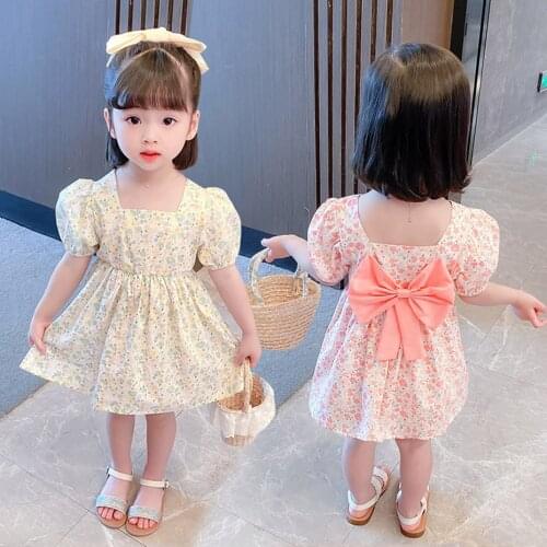 Girl Summer Dresses Big Bow Girls' Dresses Floral Children Dress Floral Pattern Girls Costumes Kids