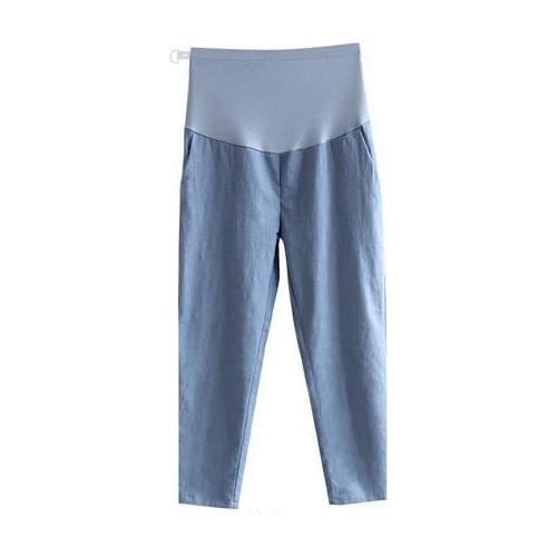 2020 Summer Thin Maternity Trousers Cotton and Linen Pregnancy Pants Nine Points Loose Trousers for Pregnant Women Casual