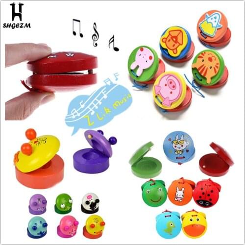Cartoon Castanets Lovely Wooden Castanet Clapper Handle Musical Instrument Toy Preschool Kids Child Early Educational Toys