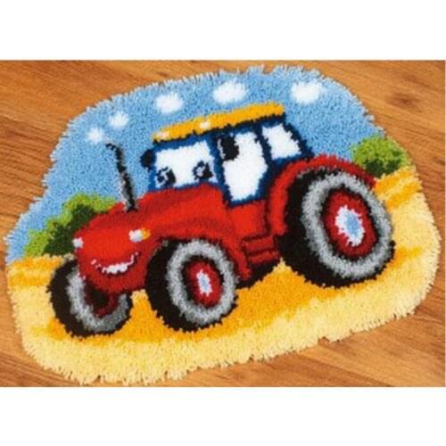 Latch Hook Rug Kits DIY Needlework Unfinished Crocheting Rug Yarn Cushion Mat White Dog at Rest 3D Embroidery Decorative Carpet