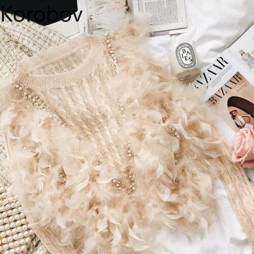 Korobov Autumn Winter New Japanese Sweet Sweaters Korean Feather Knit O Neck Long Sleeve Jumpers Vintage Elegant Sueter Mujer