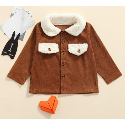 FOCUSNORM 2-7Y Autumn Infant Kids Girls Boys Jacket Outwear Solid Long Sleeve Fur Turn Down Collar Single Breasted Shirts Top