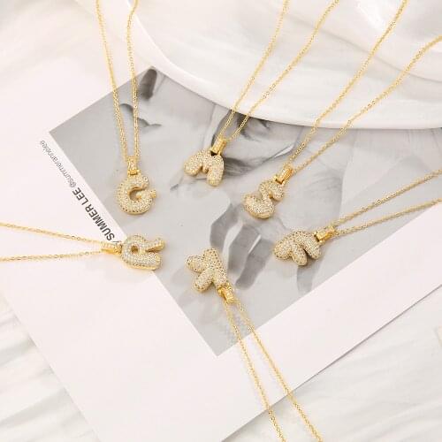 New alphabet initial letter diy necklace gold womens cz necklace first name letter pendant necklace copper zircon Jewelry Gift