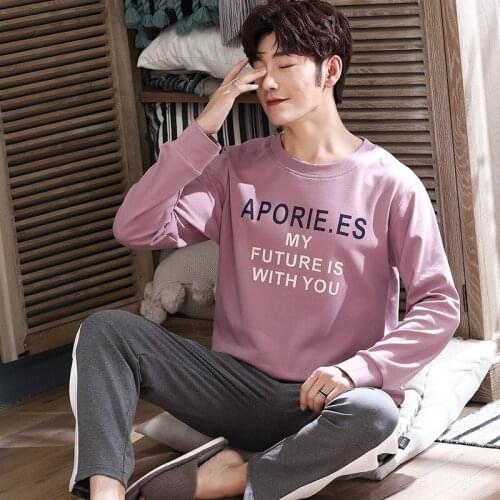 Oversize Men Cotton Sleepwear Home Clothes Casual Cartoon Pajama Sleep Set Loose Male O-Neck Shirt&Pant 2PCS Pyjama Pijama Suit