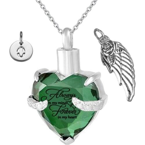 Angel Wings and 26 Letters Pendant Memorial Ashes Urn Pendant May Birthstone Crystal Keepsake Cremation Ashes Urn Jewelry