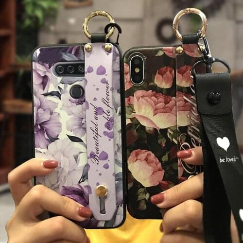 Original New Arrival Phone Case For LG K51/Reflect/L555DL Lanyard For Woman Flower Silicone Soft Shockproof