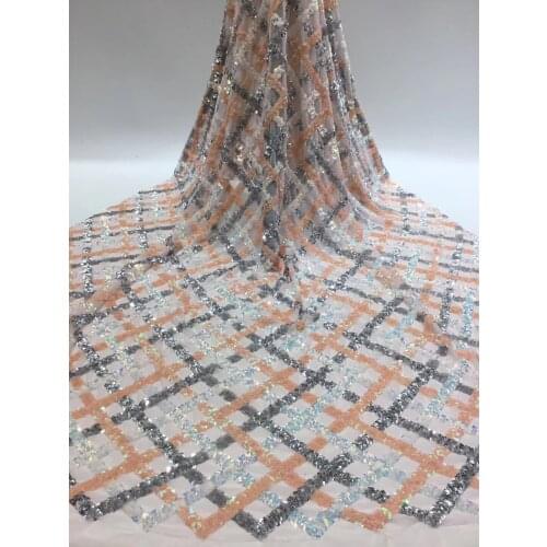The Latest African Nigeria Mesh Lace Fabric Sequin Lace High Quality French Tulle Lace Fabric Party FJ3576