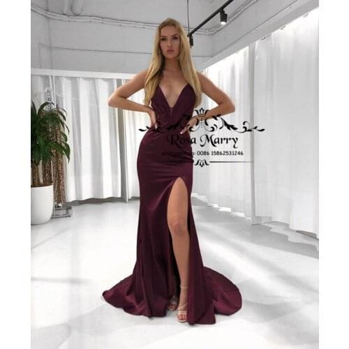 Sexy Burgundy Mermaid Cheap Evening Dresses 2021 New Plus Size Backless High Split Simple Vestido De Fiesta Formal Party Gowns