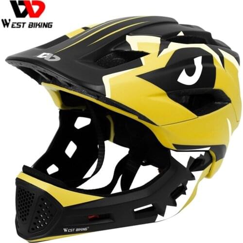 WEST BIKING Children Helmet Full Face Safety Riding Helmets Kid Ultralight Full Covered 2 In 1 MTB Road Kids Protection Helmet