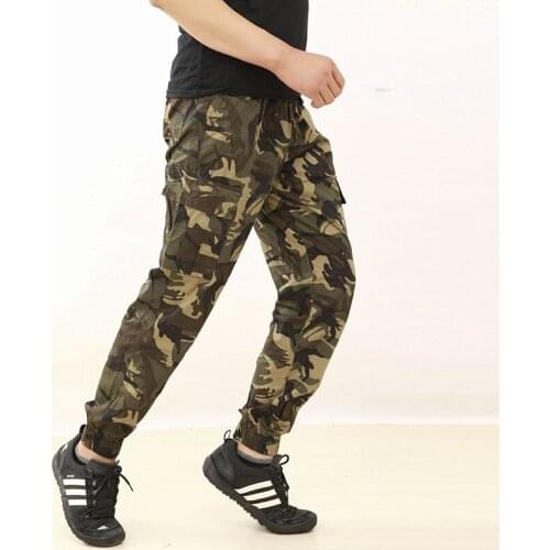 Summer New Mens Casual Canvas Pencil Pants Camouflage Mid Waist Long Trousers Big Size Cotton Blends B77