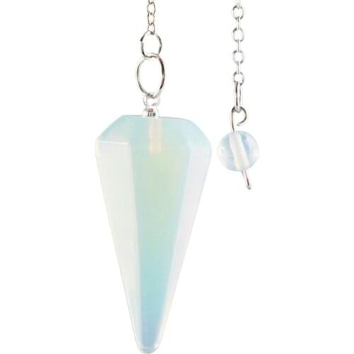 SUNYIK Opal Opalite Stone Pyramid Faceted Pendulum Reiki Healing Chakra Point Dowsing Metaphysical