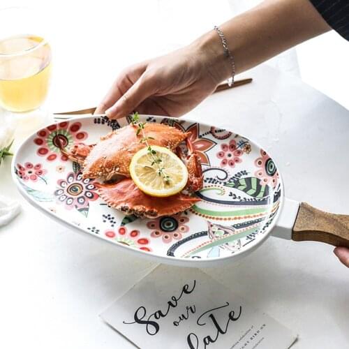 1Pc Nordic Style Plate Western Plate Household Steak Tray With Handle Dish Plate Butterfly Love Flower Fruit Dessert Plate