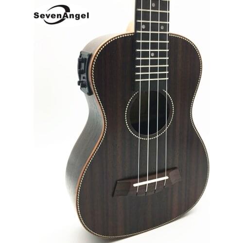 SevenAngel Concert Electric Acoustic Ukulele 23 inch Rosewood Hawaiian 4 Strings Guitar 17 Fret Electric Ukelele with Pickup EQ