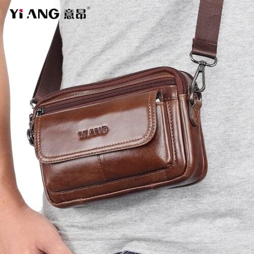 Vintage Cow Leather Shoulder Messenger Bag For Men Phone Belt Waist Bag Travel Crossbody Pack Wallet Satchel Sling Chest Bags