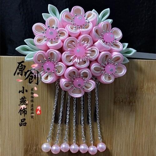 Japanese style vintage handmade white pink Flower Hair clip hair accessories for Japanese clothes firkete /Horquilla